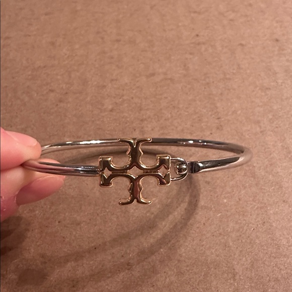 Tory Burch Two Toned Eleanor Hinged Cuff Bracelet - Picture 3 of 5